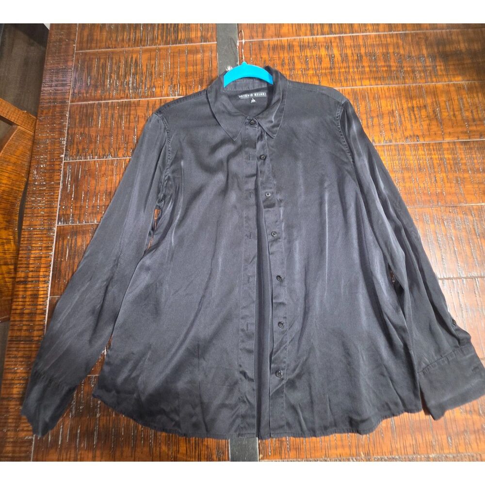 Antonio Melani Women's Black Silk Blend Button Down Blouse Size L